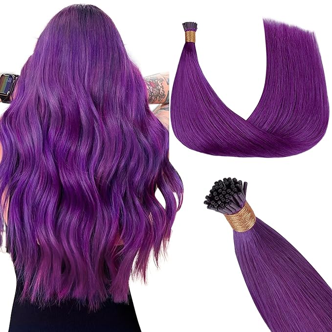 GOO GOO Colored I Tip Hair Extensions, Real Human Hair, 18inch 50g 50S, Cold Fusion I Tip, Invisible Remy, Purple