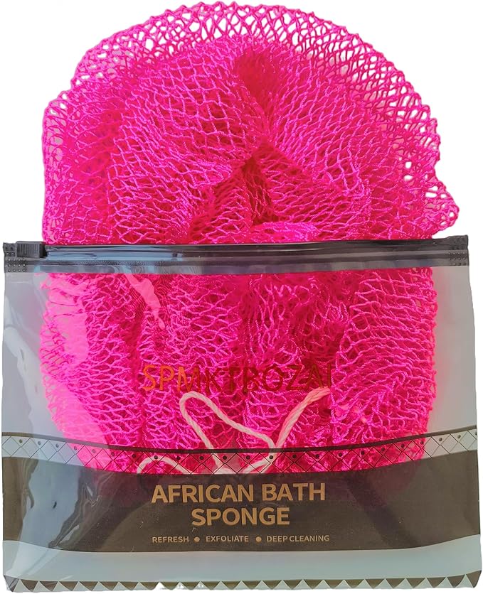 African Net Sponge Authentic, Loofah Exfoliating Body Scrubber Bath Sponge, African Exfoliating Net Sponge Back Scrubber Washcloth for Shower, Body Care Bathing Accessories (Rose Red)