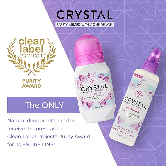 CRYSTAL Deodorant - Mineral Roll on Vegan Deodorant for Women and Men, Unscented - 2.25 fl. oz. (3 Pack) (Packaging May Vary)