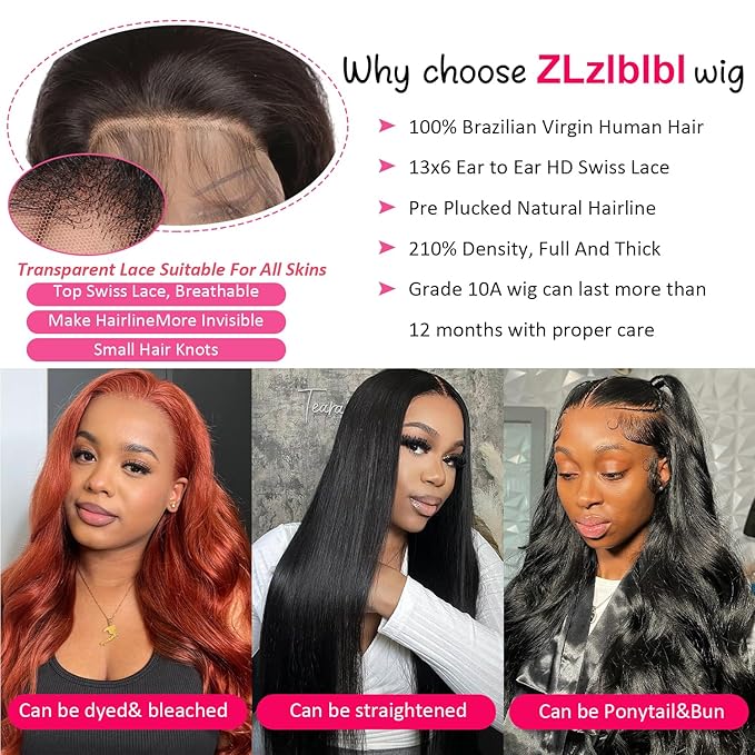 13x6 Lace Front Wigs Human Hair Pre Plucked 210 Density Body Wave HD Lace Front Wigs for Women Human Hair Glueless (Natural Color Body Wave Wig, 30 Inch)