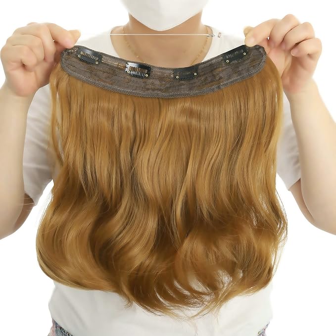 Invisible Wire Hair Extensions Transparent Wire Adjustable Size 4 Secure Clips Long Wavy Curly Secret Hairpiece 14 Inch for Women