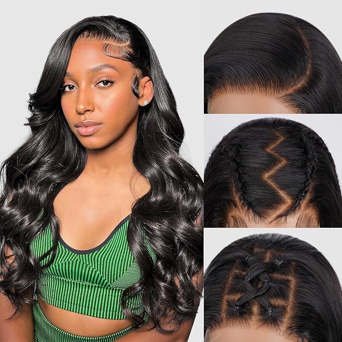 13x4 Full Frontal Wig Skinlike HD Lace Wig Body Wave Lace Front Wigs Human Hair Pre plucked Real 0.10mm Ultra-thin Invisible Swiss HD Lace Front Wigs for Women Tiny Knots 200% Density Natural Black