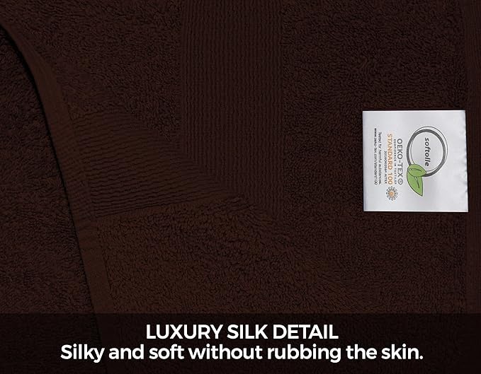 Softolle Luxury 8 Piece Towel Set, 2 Bath Towels 2 Hand Towels 4 Washcloths, Towels for Bathroom, Home, Spa & Gym - Highly Absorbent (Brown)