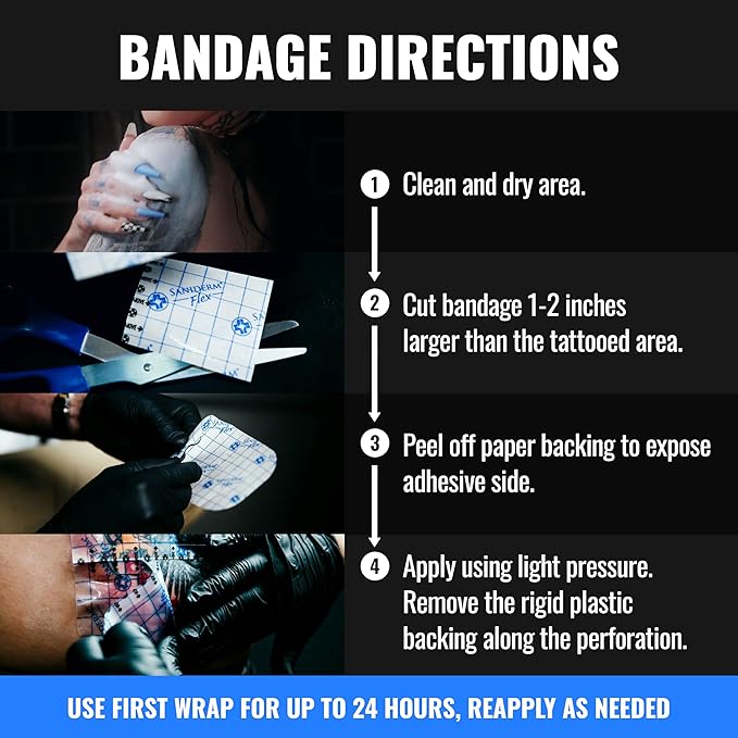 Saniderm Flex Tattoo Aftercare Bandage (New) (3 Sheets, 6 in x 8 in) – Convenient, Faster Tattoo Healing and Protection – Sterile, Waterproof, Ultra Flexible, Tatoo Aftercare Wrap – Matte Finish