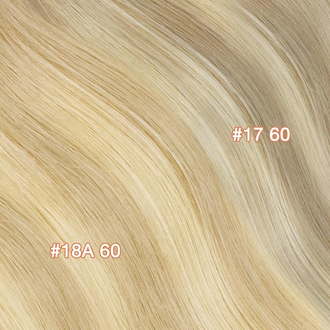 GOO GOO Invisi Edge Clip in Hair Extensions 16inch 140g 7Pcs Injected Seamless PU Clip in Hair Extensions, Virgin Real Human Hair, 17A/60A Ash Blonde Highlighted Platinum Blonde