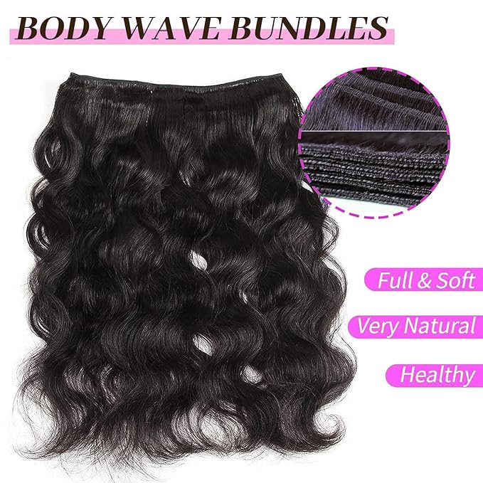 12A Human Hair Bundles 22 24 26 Inch Body Wave 3 Bundles Human Hair 100% Unprocessed Brazilian Virgin Hair Bundles Quick Weave Hair Extension Natural Black