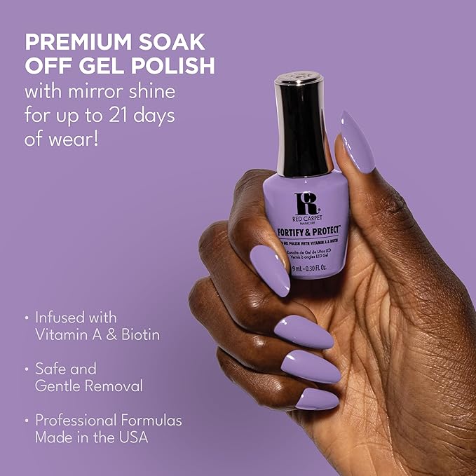 RC Red Carpet Manicure Fortify & Protect Purple Crème Gel Polish for Strong, Healthy Nails - Infused with Vitamin A & Biotin - (Curtain Call) Led Nail Gel Color, 0.3 Fl Oz