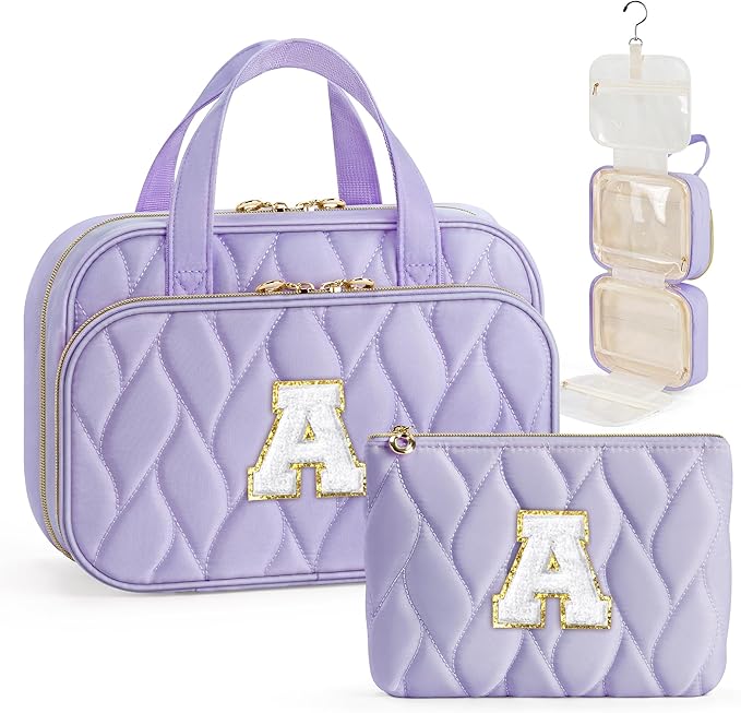 YOOLIFE Travel Toiletry Bag - Hanging Toiletry Bag for Women, Large Capacity Personalized Travel Toiletry Bag and Makeup Bag, Portable Travel Organizer Purple - A