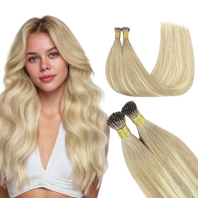 GOO GOO I Tip Hair Extensions Real Human Hair, 22inch 100g 100S, Cold Fusion I Tip Hair Extensions, Invisible Remy Hair Extensions, 18ET90A Natural Blonde Balayage