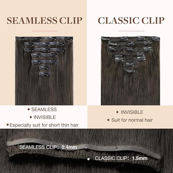 GOO GOO Clip in Hair Extensions Real Human Hair, Remy Human Hair Extensions Clip ins for Women, Natural Human Hair, 16inch 110g 7Pcs, 1C Mocha Brown