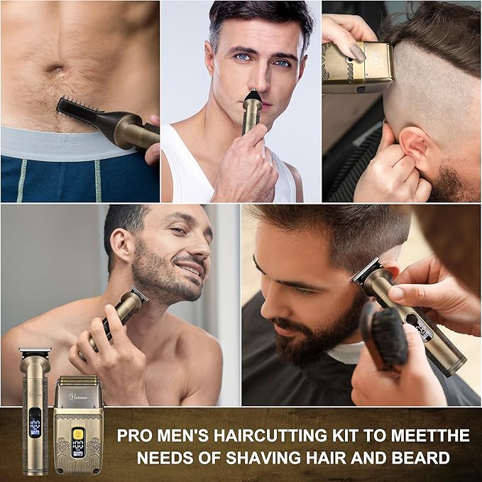 Hatteker Professional Hair Clipper Electric Razor Foil Shavers for Men Body Nose Ear Hair Grooming Kit with Triple Blades Cordless Waterproof