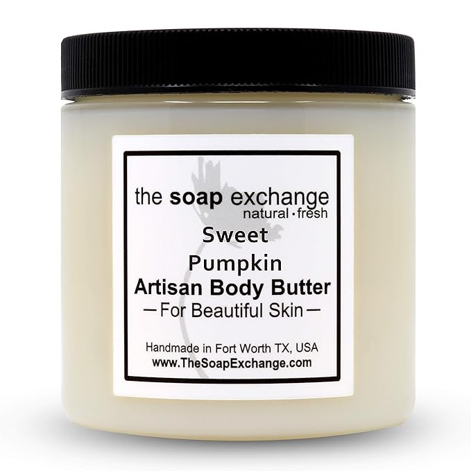 The Soap Exchange Body Butter - Sweet Pumpkin Scent - Hand Crafted 8 fl oz / 240 ml Natural Artisan Skin Care, Shea Butter, Aloe Vera, Nourish, Moisturize, & Protect. Made in the USA.
