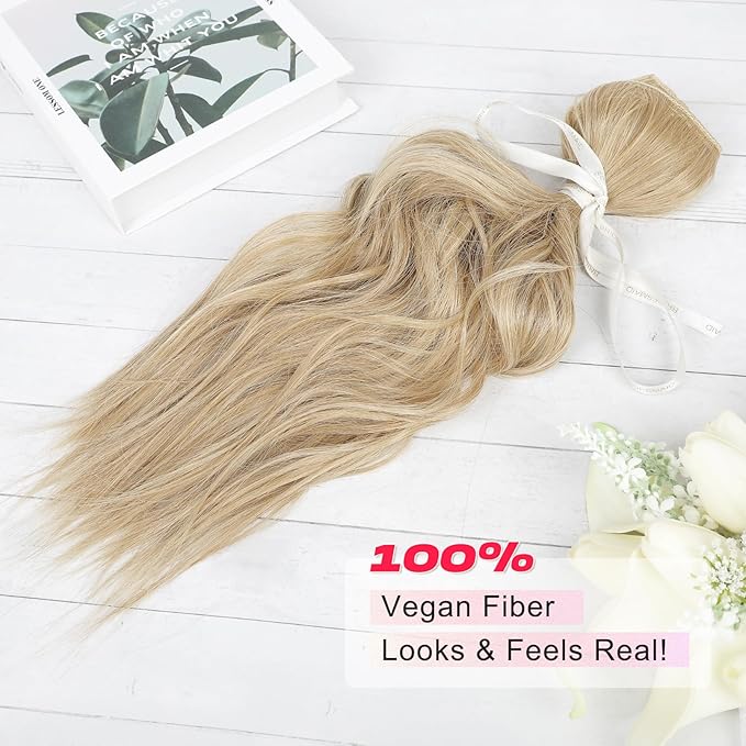 Hair Extensions, 14" Short Clip in Hair Extensions 4PCS Beach Wave Blonde Natural Soft Synthetic Hairpiece for Women - Champagne Blonde