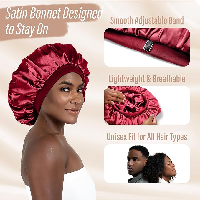 CAPLORD Double Sided Satin Bonnet for Sleeping - Adjustable Silk Sleep Cap for Women and Men