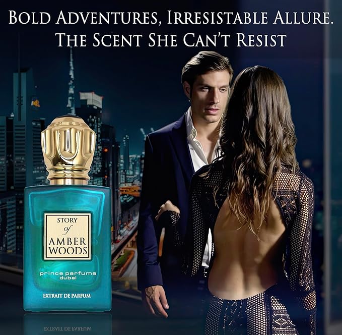 Prince Parfums Dubai - The Story of Amber Woods - 3.4 Ounces - Exquisite Men's Extrait de Parfum - Rich, Luxurious Scent of Amber, Cedar, Vetiver for the Modern Man - Depth, Warmth & Mastery