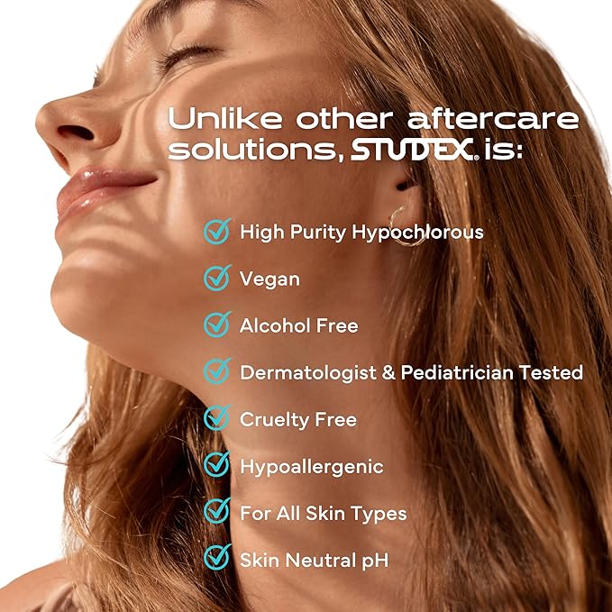 Studex Advanced 2-in-1 Piercing Aftercare & Cleanser – Hypochlorous Spray for Body and Ear Piercing, Hypoallergenic Formula for Sensitive Skin (3.4oz)