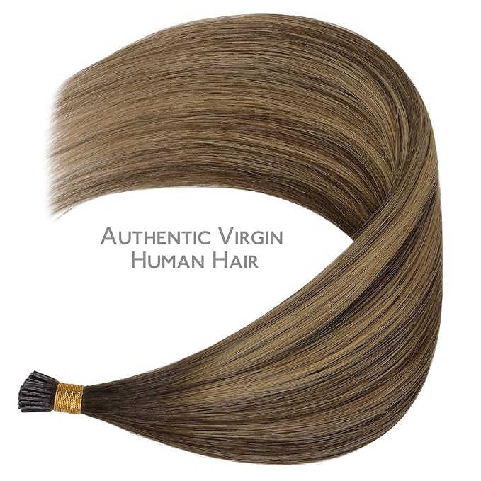 WENNALIFE I Tip Hair Extensions Human Hair, 50g 100s 16 Inch Balayage Chocolate Brown to Caramel Blonde Remy Itip Human Hair Extensions Invisible Itips Straight I Tips Fusion Extension Real Human Hair