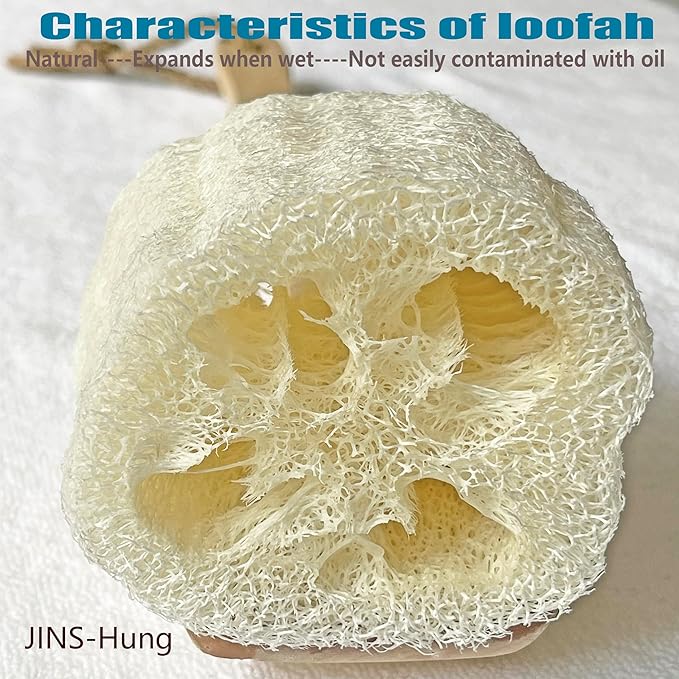 Natural Loofah Exfoliating Bath Brush - Body luffa loofa Sponge On a Stick - Sponge Scrubber with Long Wooden Handle Back Brush for Men & Women - Bath Spa Shower （1 Pack）