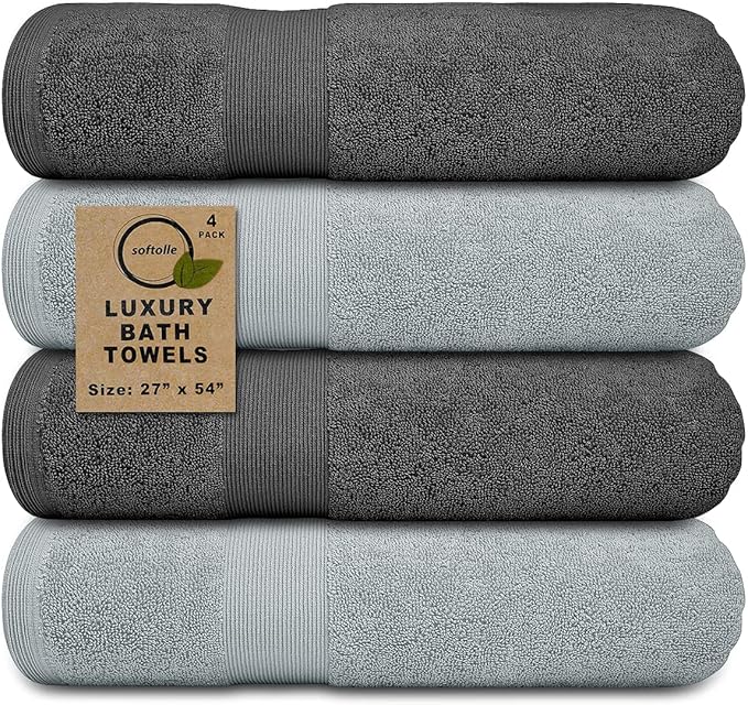 Softolle Luxury Bath Towels Set of 4 (27” x 54”) | Towels for Bathroom | Super Soft | Highly Absorbent Towels for Home, Spa, Gym (Silver Grey-Charcoal Grey)