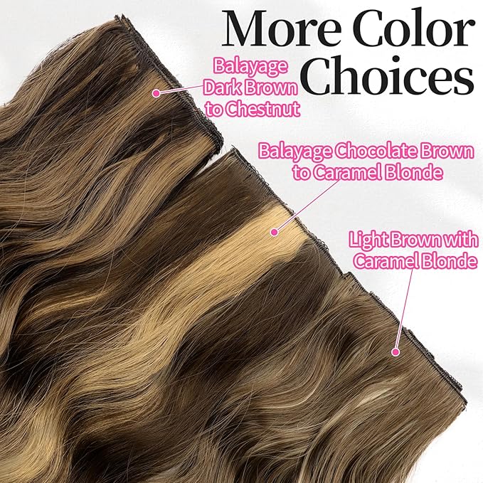 KooKaStyle Short Hair Extensions 6PCS 14 Inch Wavy Curly Hairpieces Synthetic Soft Lace Weft Clip in Hair Extensions-Balayage Chocolate Brown to Caramel Blonde for Women
