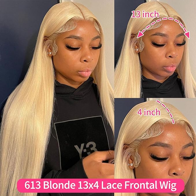 LICHANG 28 Inch 613 Lace Front Wig Human Hair 13X4 Blonde Straight Pre Plucked 200% Density
