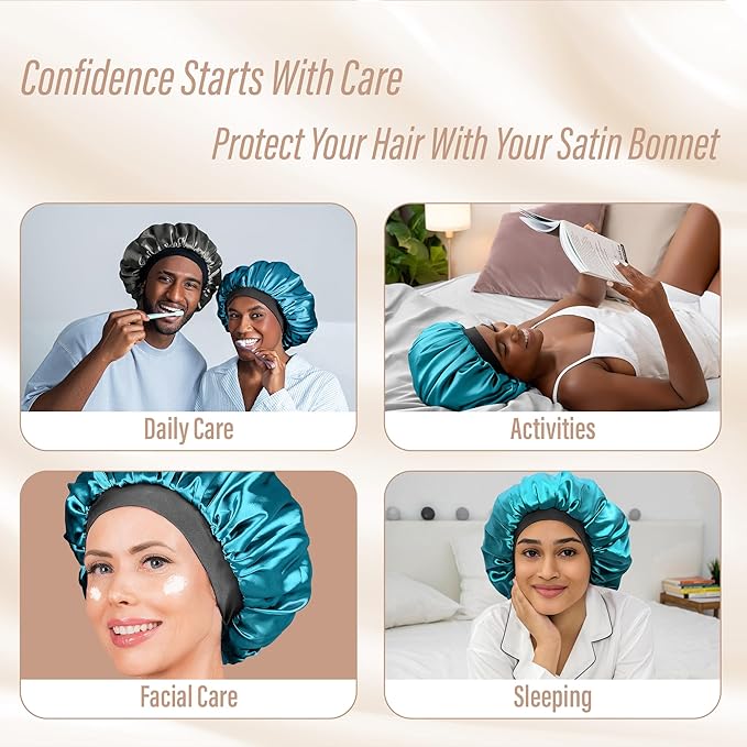 CAPLORD Double Sided Satin Bonnet for Sleeping - Adjustable Silk Sleep Cap for Women and Men