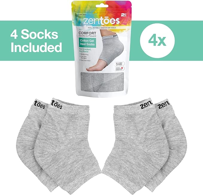 ZenToes Moisturizing Socks for Cracked Heel Treatment, Vitamin E, Olive Oil and Jojoba Oil Heel Socks, Stocking Stuffers for Women, Spa Self Care Gifts for Women (Cotton Gray, Regular)