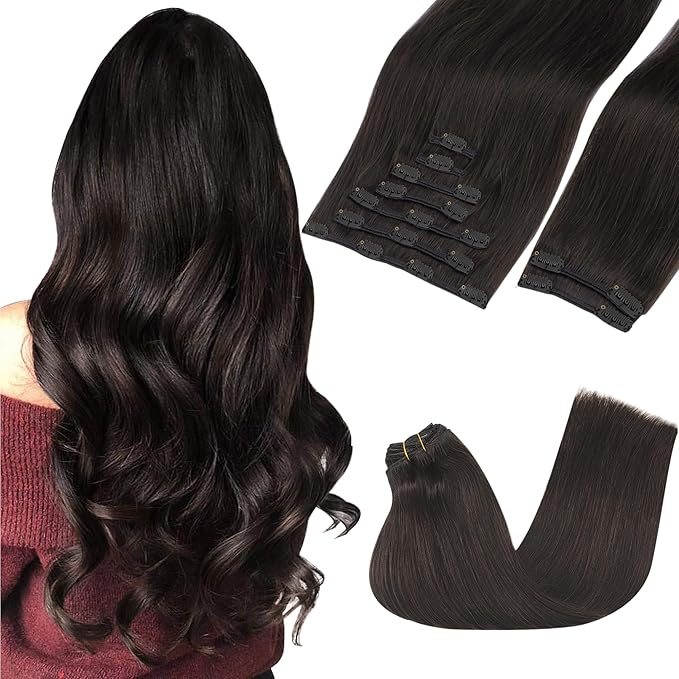 GOO GOO Clip in Hair Extensions Real Human Hair, Remy Human Hair Extensions Clip ins for Women, Natural Human Hair, 24inch 240g 9Pcs, #2 Dark Brown