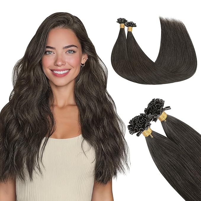 GOO GOO U Tip Hair Extensions Real Human Hair, 14inch 50g 50S, Hot Fusion U Tip Hair Extensions, Invisible Remy, 1C Mocha Brown
