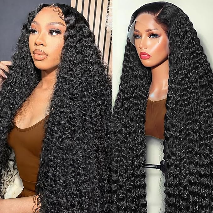 30 Inch Deep Wave Lace Front Wigs Human Hair 200 Density 13x6 HD Lace Front Wigs for Black Women Curly Human Hair Pre Plucked Natural Color Glueless Deep Curly Wig