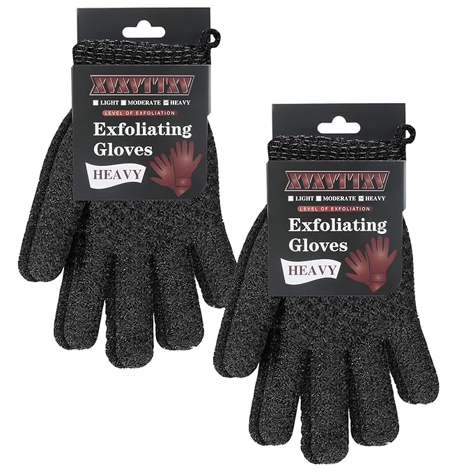Exfoliating Dual Texture Bath Gloves for Shower Spa Massage and Body Scrubs, Dead Skin Cell Remover, body scrubber with Hanging Loop