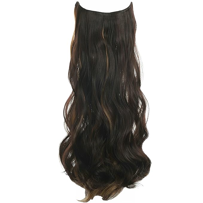 Invisible Wire Hair Extensions Transparent Wire Adjustable Size 4 Secure Clips Long Wavy Curly Secret Hairpiece 24 Inch for Women