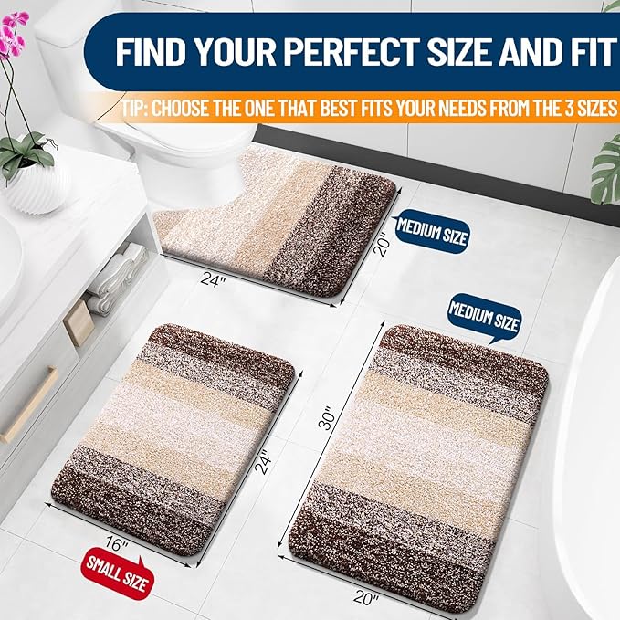 OLANLY Bathroom Rug Mat 30x20, Extra Soft and Absorbent Microfiber Bath Rugs, Non-Slip Plush Shaggy Bath Carpet, Machine Wash Dry, Bath Mats for Bathroom Floor, Tub and Shower, Brown