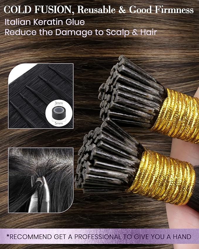 LaaVoo I Tips Hair Extensions Real Human Hair Dark Brown Balayage Brown Itip Human Hair Extensions 22 Inch 1g/1s 50s/pack