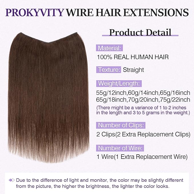 Halo Hair Extensions Real Human Hair,Halo Hair Extension 100% Human Hair, Wire Hair Extensions,Straight 02 Dark Brown 18inch/65g