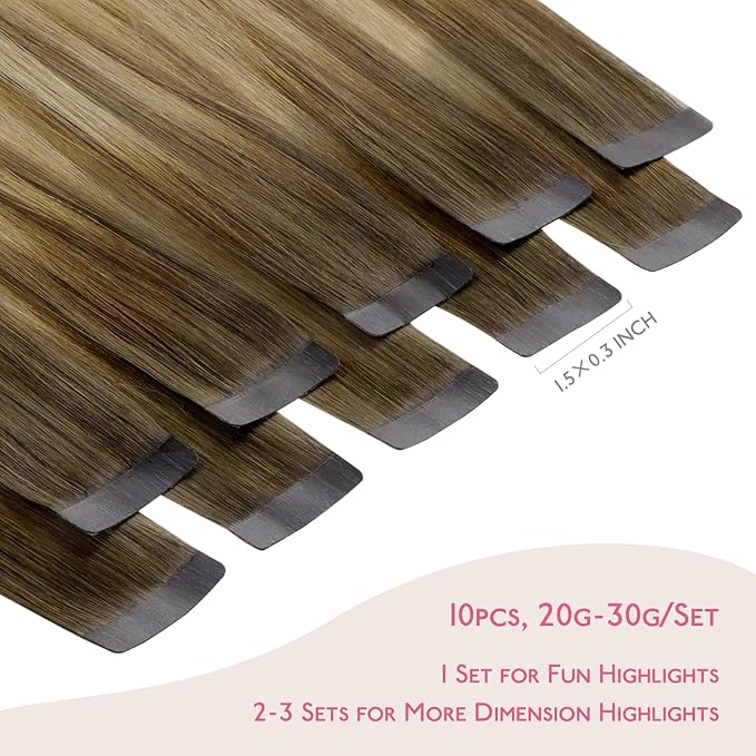 WENNALIFE Tape in Hair Extensions Human Hair Ombre Walnut Brown to Ash Brown and Bleach Blonde Tape in Extensions, 10pcs 30g 20 inch Remy Invisible Tape Ins Straight Real Human Hair Tape in Extensions