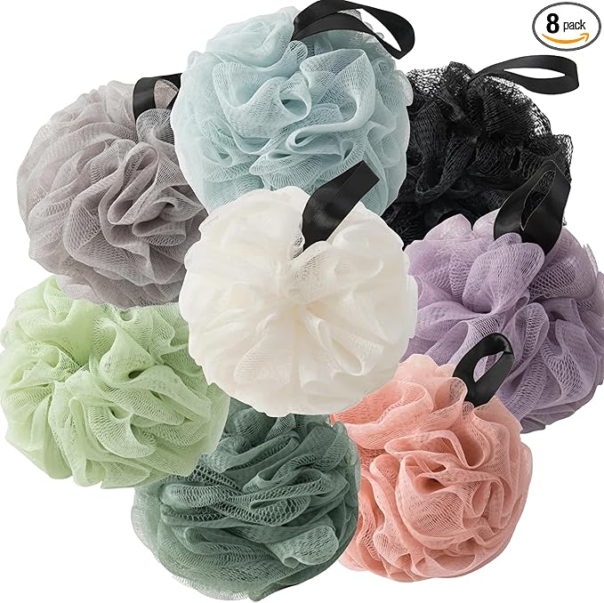 Loofah Sponges for Shower,Best Sellers 8 Pack - Black, Gray, Blue, Pink, Purple, Light Green, Beige & Dark Green