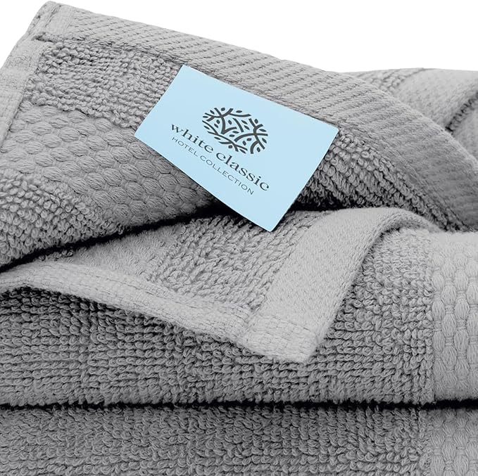 White Classic Luxury Cotton Washcloths 13x13 Inch - 650 GSM Turkish Cotton | Hotel, Spa, Bathroom Face Towel | 12 Pack, Dolphin Gray