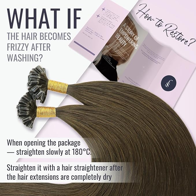 Fshine U Tip Human Hair Extensions Dark Brown 20 inch Pre Bonded Keratin Hair Extensions 50 g Hot Fusion U Tip Keratin Bondings for Salon and Professional Use