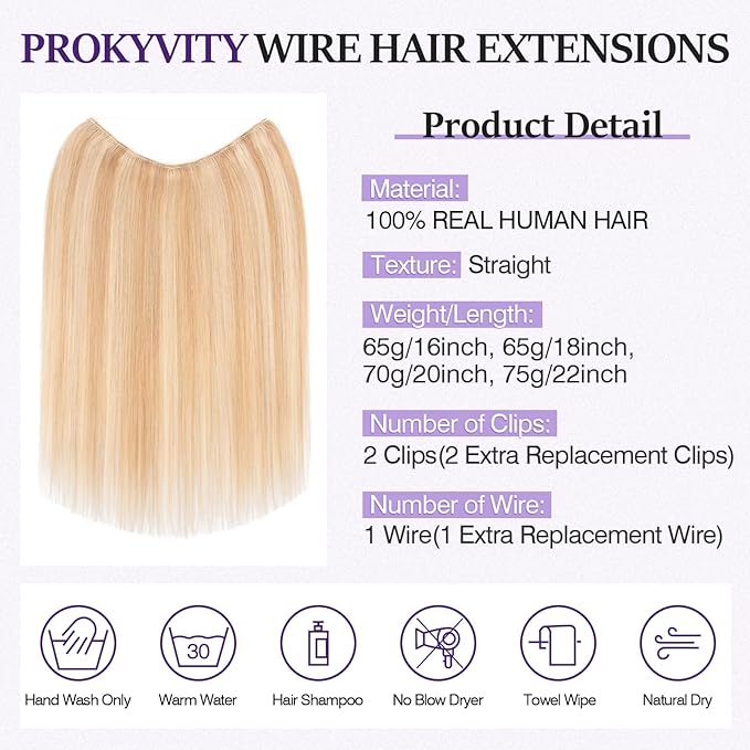 Halo Hair Extensions Real Human Hair,Halo Hair Extension 100% Human Hair, Wire Hair Extensions,Straight 18P613 Gold Blonde Mixed Bleach Blonde 14inch/60g