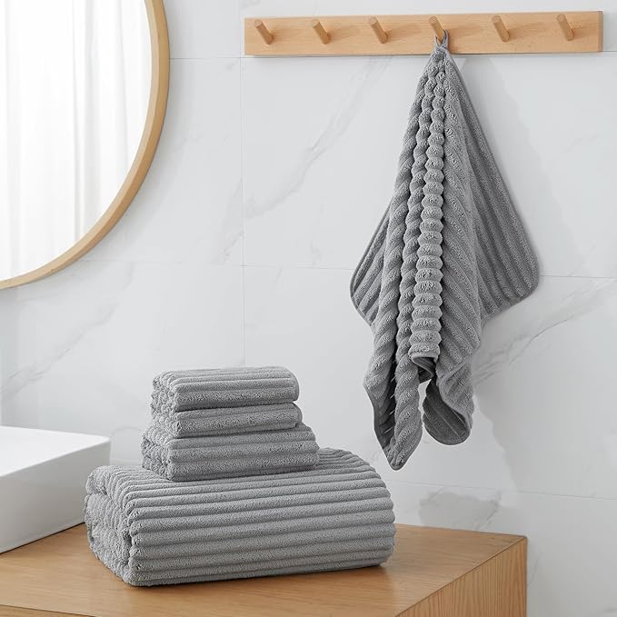 6-Piece Bath Towel Set(30"x60"), 2 Large Bath Towel Sheets, 2 Hand Towels and 2 Washcloths - Highly Absorbent Quick Dry Microfiber,Ultra Soft Towel Set for Bathroom (Gray)