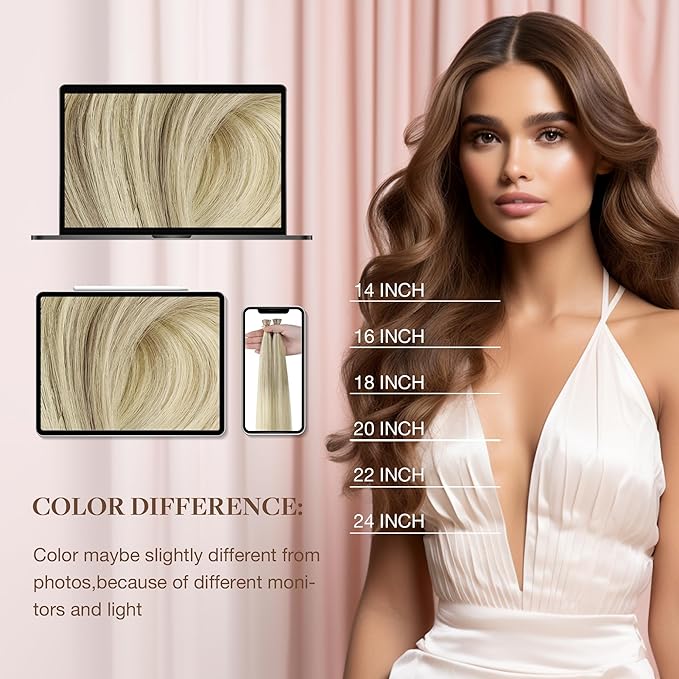 GOO GOO I Tip Hair Extensions Real Human Hair, 18inch 50g 50S, Cold Fusion I Tip Hair Extensions, Invisible Remy Hair Extensions, 17/22/60 Balayage Ash Blonde to Golden Blonde and Platinum Blonde