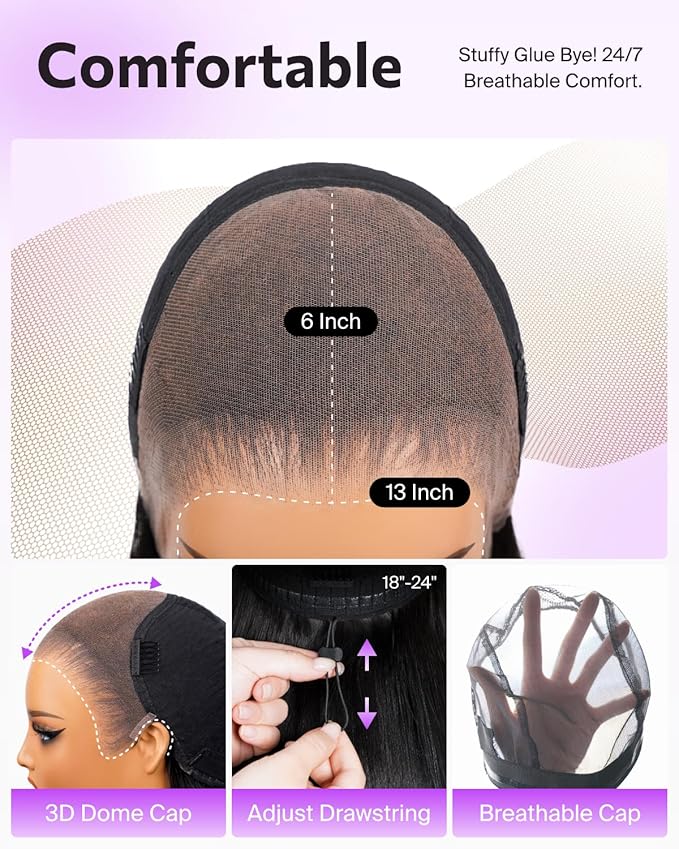 13x6 HD Lace Front Wigs Human Hair Pre Plucked Glueless Wear and Go Loose Curly Deep Wave Wig Upgraded Pre Cut Ear-to-Ear Frontal Glueless Drawstring Wig for Women 220% Density 22 Inch