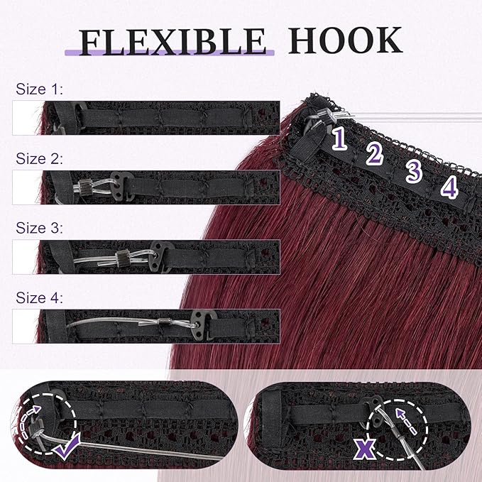Halo Hair Extensions Real Human Hair,Halo Hair Extension 100% Human Hair, Wire Hair Extensions,Straight 99J Burgundy Wine Red 12inch/55g