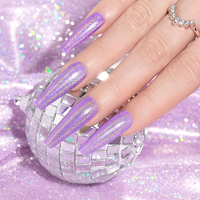 RARJSM Holographic Nail Polish Violet Purple Gel Polish Shimmers Shiny Nail Gel Spring Summer Hologram Gel Nail Polish UV LED Lamp Cured for Nail Slaon Home Manicure