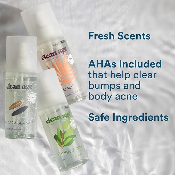 Aluminum Free Deodorant & Body Spray for Whole Body - 3 Pack 4oz ea - Wanderlust Collection (Cedar, Oasis and Sandalwood) - Clean Deodorant and Body Spray for Teen Boys and Girls