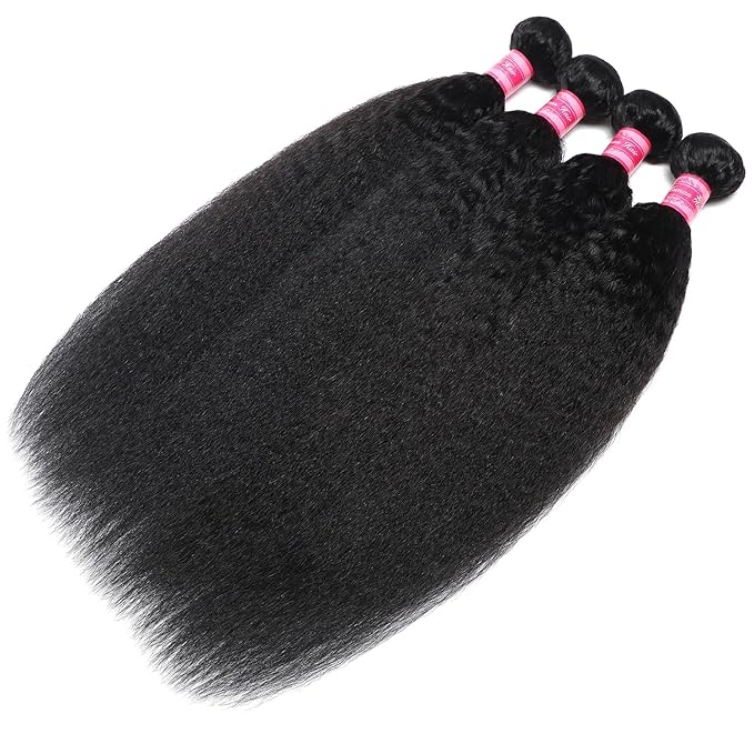 12A Kinky Straight Bundles Human Hair 24 26 28 30 Yaki Straight Real Human Hair 100% Unprocessed Hair 4 Bundles Deals Kinkycurly Human Hair Extensions Quick Weave Natural Black
