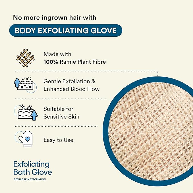 Bloom Exfoliating Bath Glove | 1 Glove | for Exfoliation & Strawberry Legs | Gently Removes Dead Skin Cells | 100% Ramie Fabric | Prevents Ingrown Hair & Body Acne| for Sensitive Skin