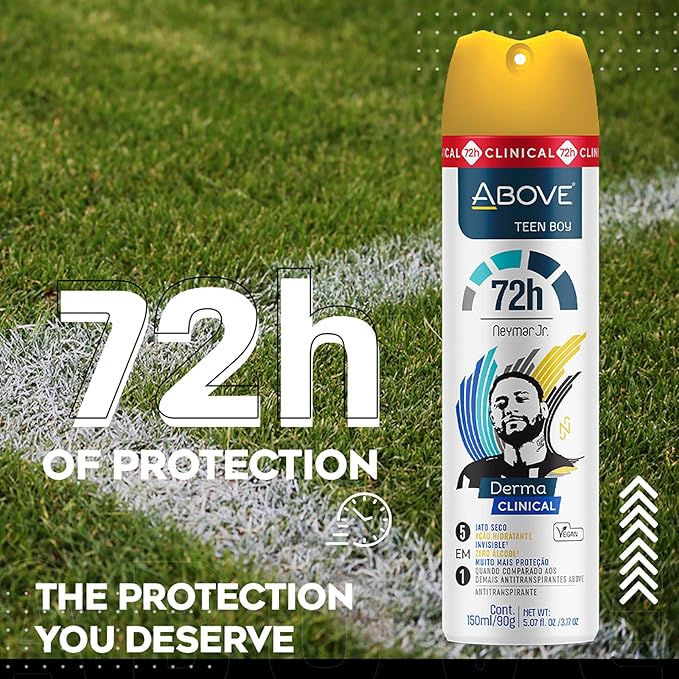 ABOVE Neymar Jr Teen Boy - 72H Antiperspirant Spray Deodorant for Men 5.07 Fl Oz | Aluminum-Free | Fresh Mist, No Stain & Alcohol, Long-Lasting Men's Deodorant Spray | Lemon, Cedar, Jasmine