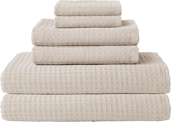 UCHINO Waffle Twist Cotton Weave Bath Towel for Bathroom Lightweight Absorbent Quick Dry Honeycomb Texture Solid Terry Loop Reverse 30" x 60", 1 Bath Towel, Linen